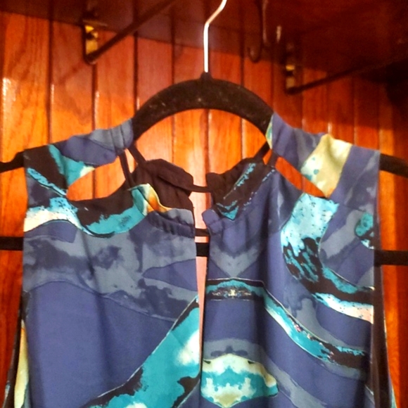 KELLY WEARSTLER SIZE 6 Blue and Green Patterned Sleeveless Dress - Picture 2 of 7